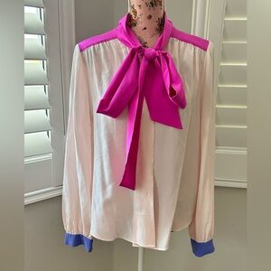 Kate Spade Pink and Blue Bow Blouse
